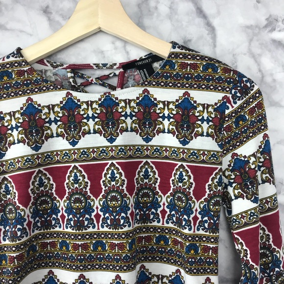 Gypsy Boho Print Bell Sleeve Crop Top - Picture 3 of 8